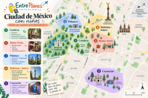 Mapa de Ciudad de México con las mejores zonas para hospedarse con niños
